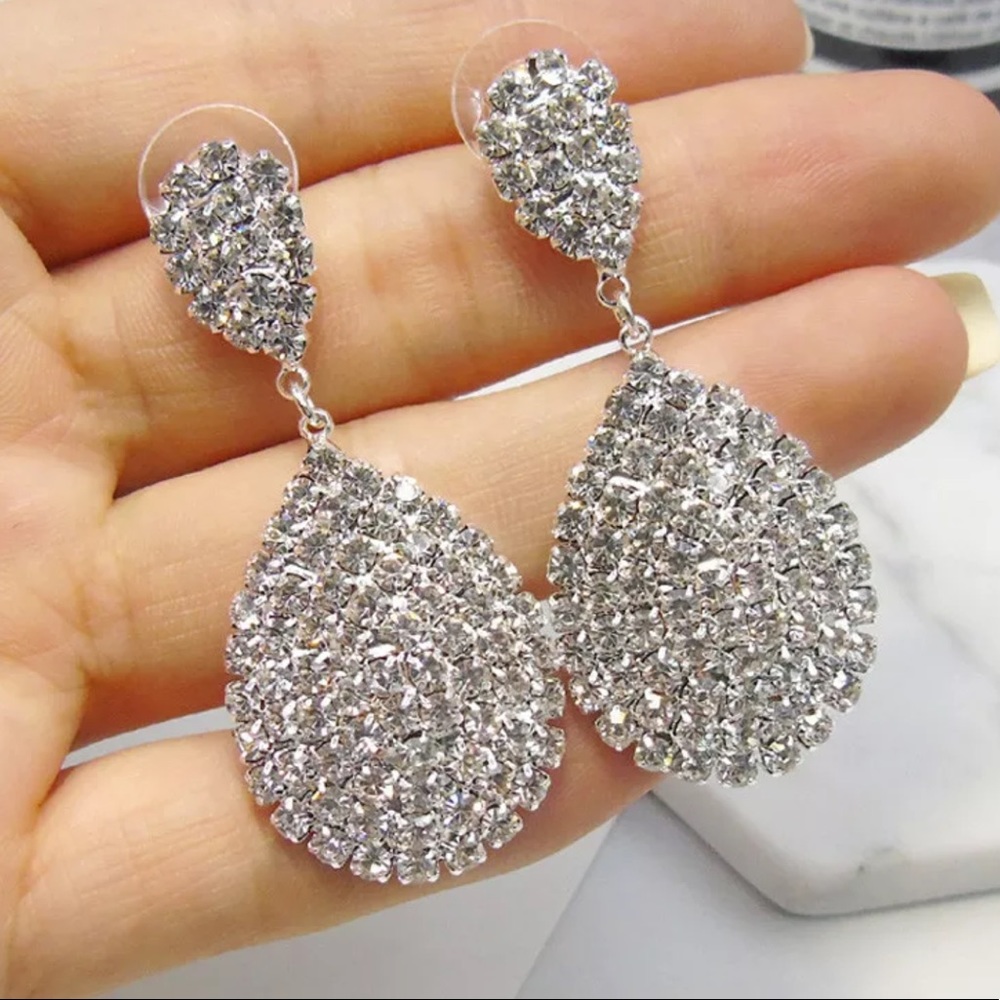 CZ Diamond Cluster Teardrop dangle earrings